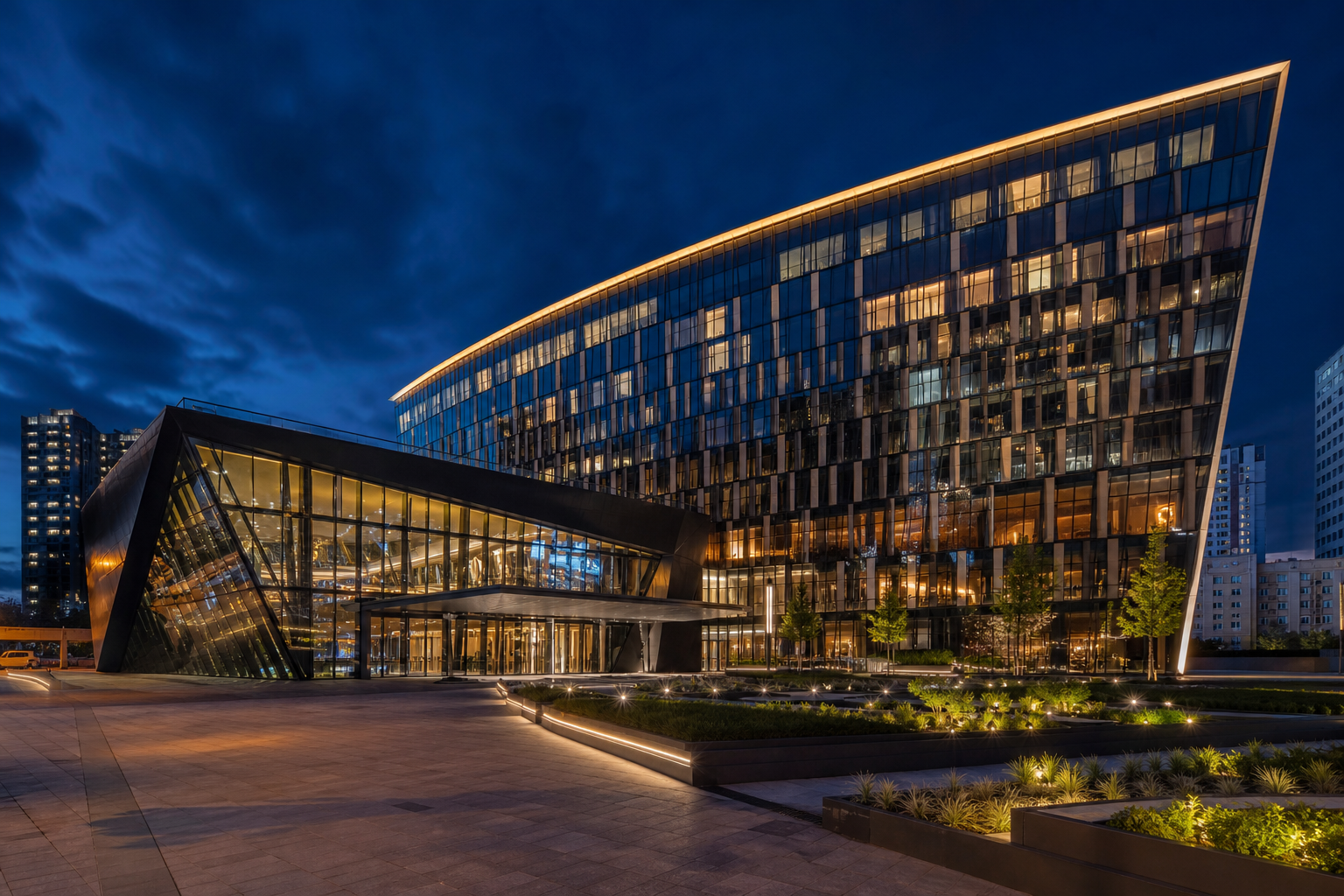 SecretMoonPL Katowice contemporary casino hotel at night