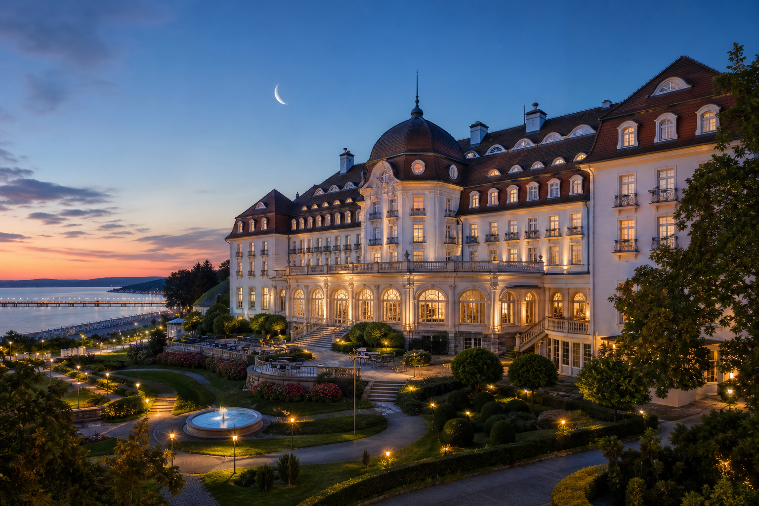 SecretMoonPL Sopot seaside casino hotel at twilight